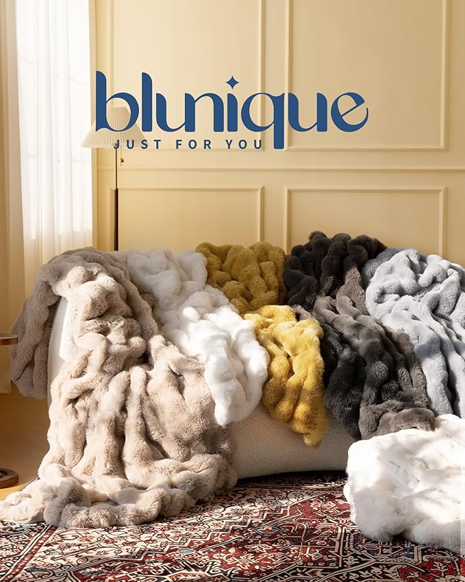 Ultra Soft Cozy Faux Fur Throw Blanket, Fuzzy Plush Thick Bubble Blanket - Image 9