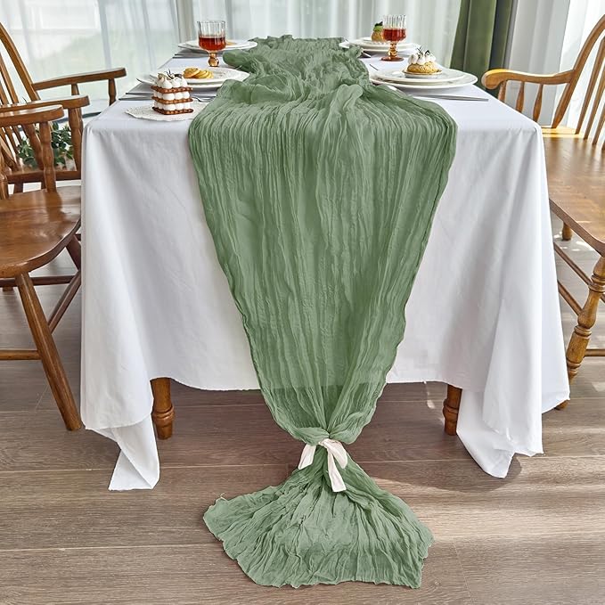 IVAPUPU 1 Pcs Cheesecloth Table Runner - 10ft Sage Green Boho Gauze Cheese - Image 3