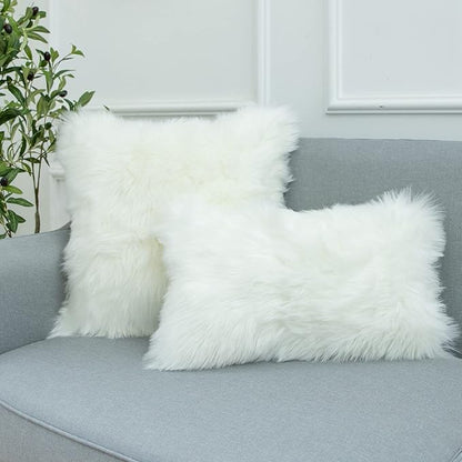 LIGICKY Set of 2 Decorative White Fluffy Pillow Covers Shams New Luxury Series - Image 2