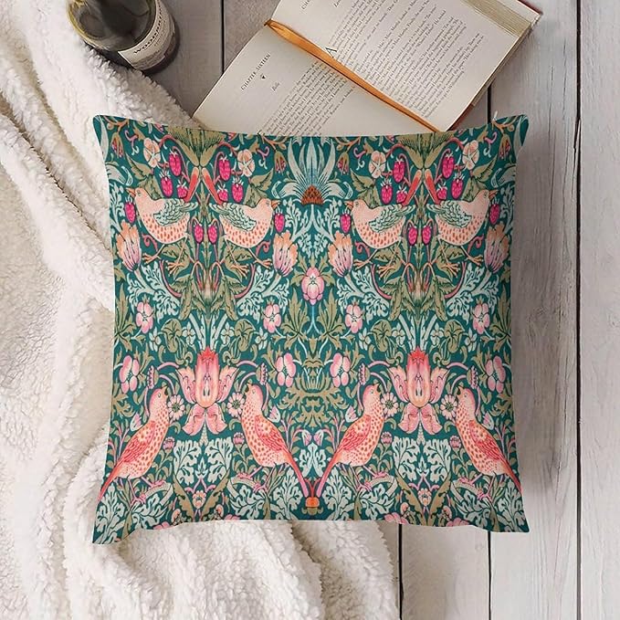 William Morris Floral Original Throw Pillow Covers Boho Chic Retro Floral Bird - Image 4