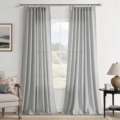 Light Grey Pinch Pleated Linen Curtains 90 Inch Length 2 Panels by Aersas