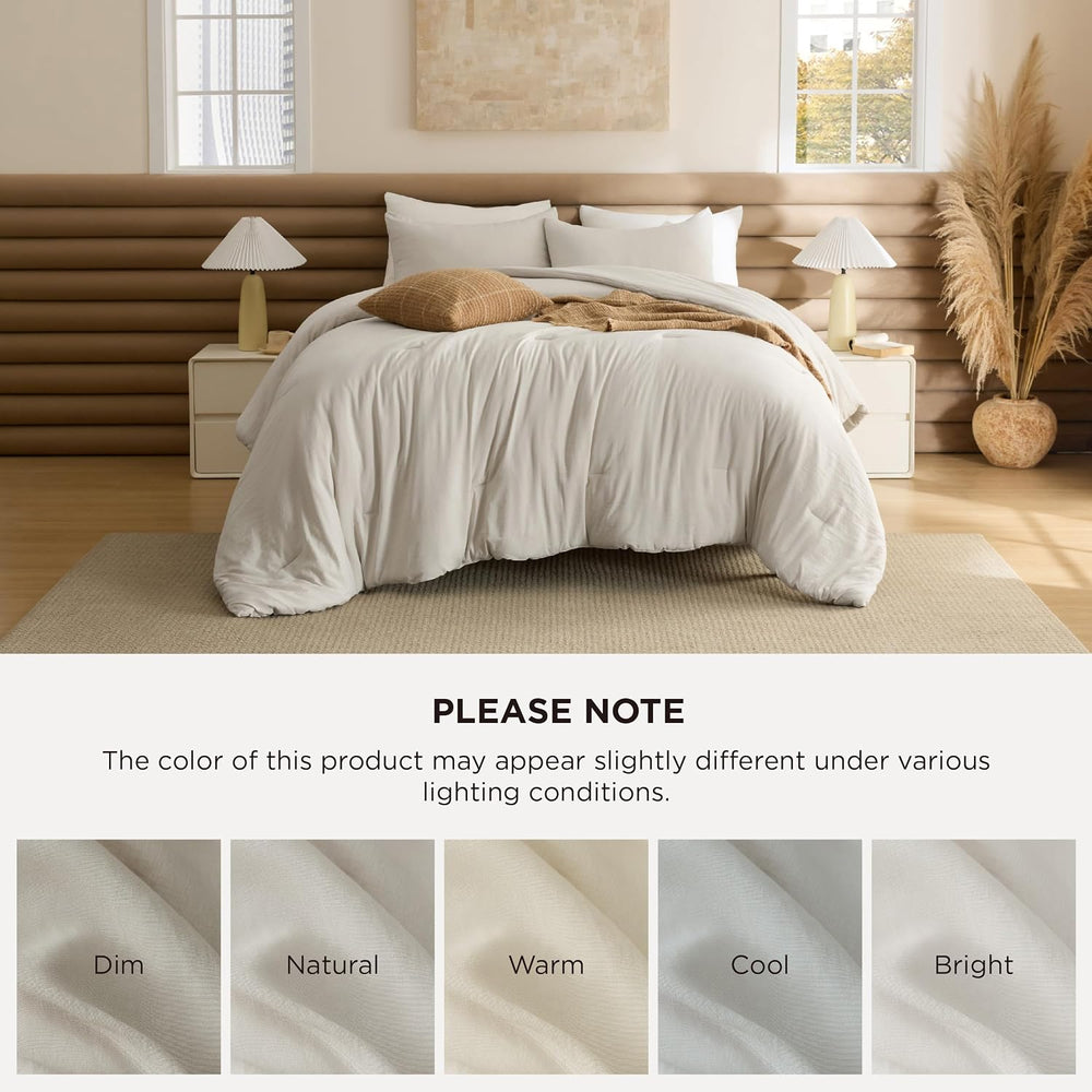 Bedsure Comforter Set Full Prewashed Soft Bedding Set 3Pcs Beige 82"x86&...