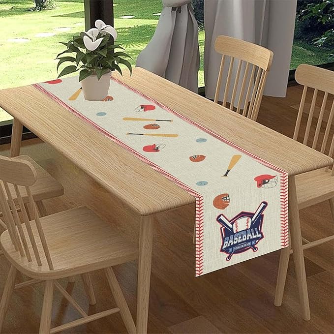 Baseball Table Runner, Seasonal Baseball Sports Themed Birthday Party Decor - Image 2