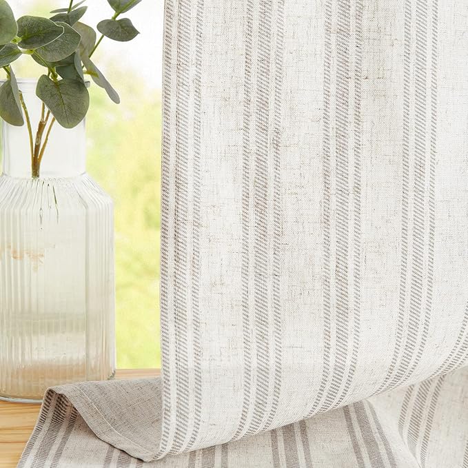 jinchan Striped Linen Kitchen Tier Curtain Rustic Cafe 30 Inch Small Window - Image 3