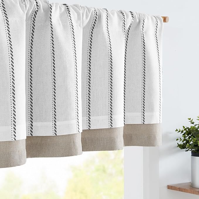 jinchan Nautical Valance Striped Linen Curtain 16 Inch Farmhouse Room Darkening by JINCHAN