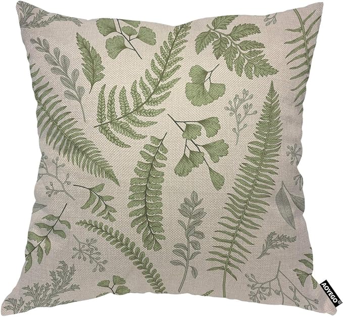 AOYEGO Green Leaves Throw Pillow Cover Herbs Fern Botanical Foliage Vegetation by AOYEGO