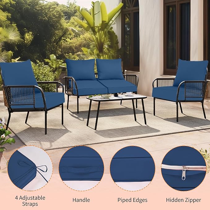 Deep Seat Outdoor Cushions Set of 4, UV&Fade Resistant Deep Seat Patio Cushions - Image 3
