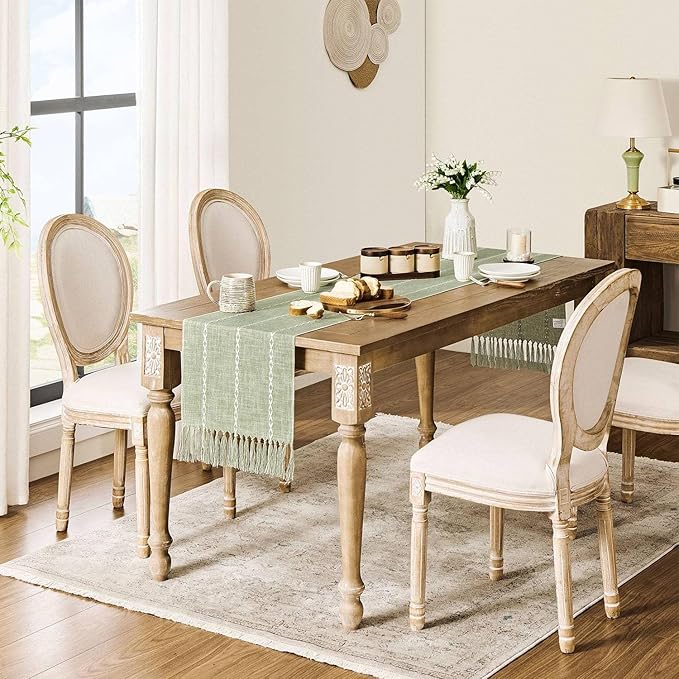 ZeeMart Farmhouse Braided Striped Table Runner, Rustic Sage Green Table Runners - Image 3