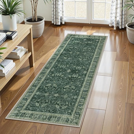 Lahome Vintage 2x5 Green Kitchen Runner Rugs Non Skid Washable, Boho Runner Rug by Lahome