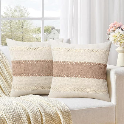Pyonic Pack of 2 Boho Throw Pillow Covers 18x18 Inch Farmhouse Decorative Throw by PyonicThrowPillowCovers
