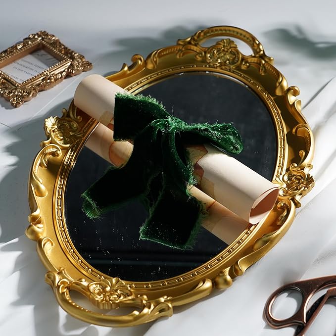 Dark Green Velvet Ribbon for Christmas Tree Decorations Frayed Silk Velvet - Image 5