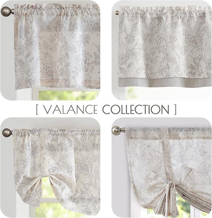 jinchan Linen Valance Curtain Farmhouse Grey Floral Printed Small Window Curtain - Image 9