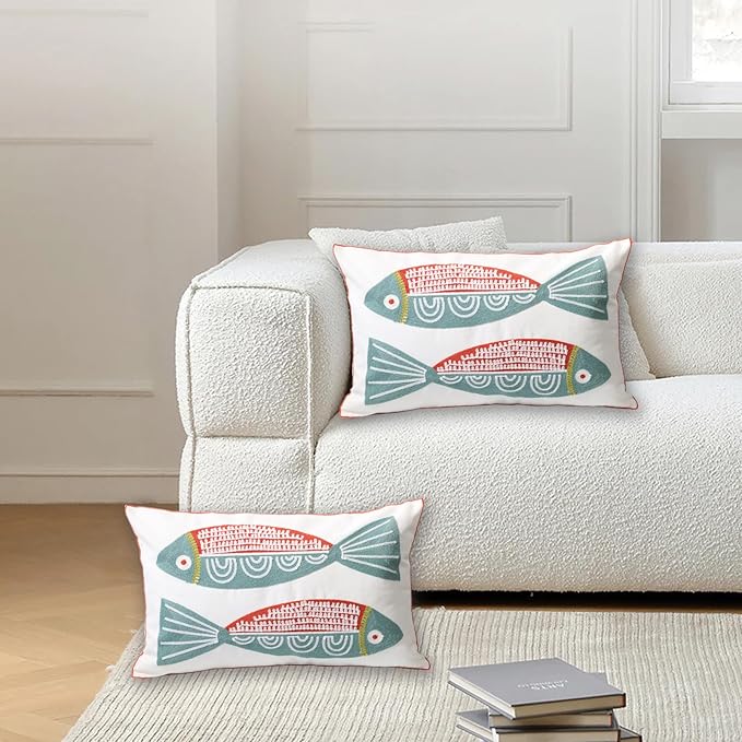 2 PCS Embroidered Throw Pillow Cover Cotton Decorative Rectangle Cushion Cases - Image 3