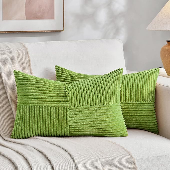 Fancy Homi Set of 2 Lime Green Lumbar Decorative Throw Pillow Covers 14x22 Inch by Fancy+Homi