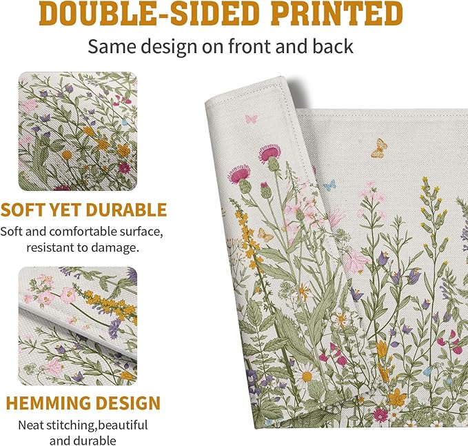 Rustic Wildflower Floral Placemats Set of 4 Spring Summer Vintage Flowers - Image 5