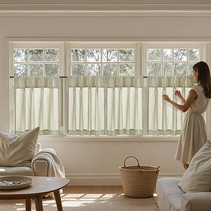 jinchan Linen Pinch Pleated Kitchen Curtains 30 Inch 2 Panels, Natural Linen - Image 7