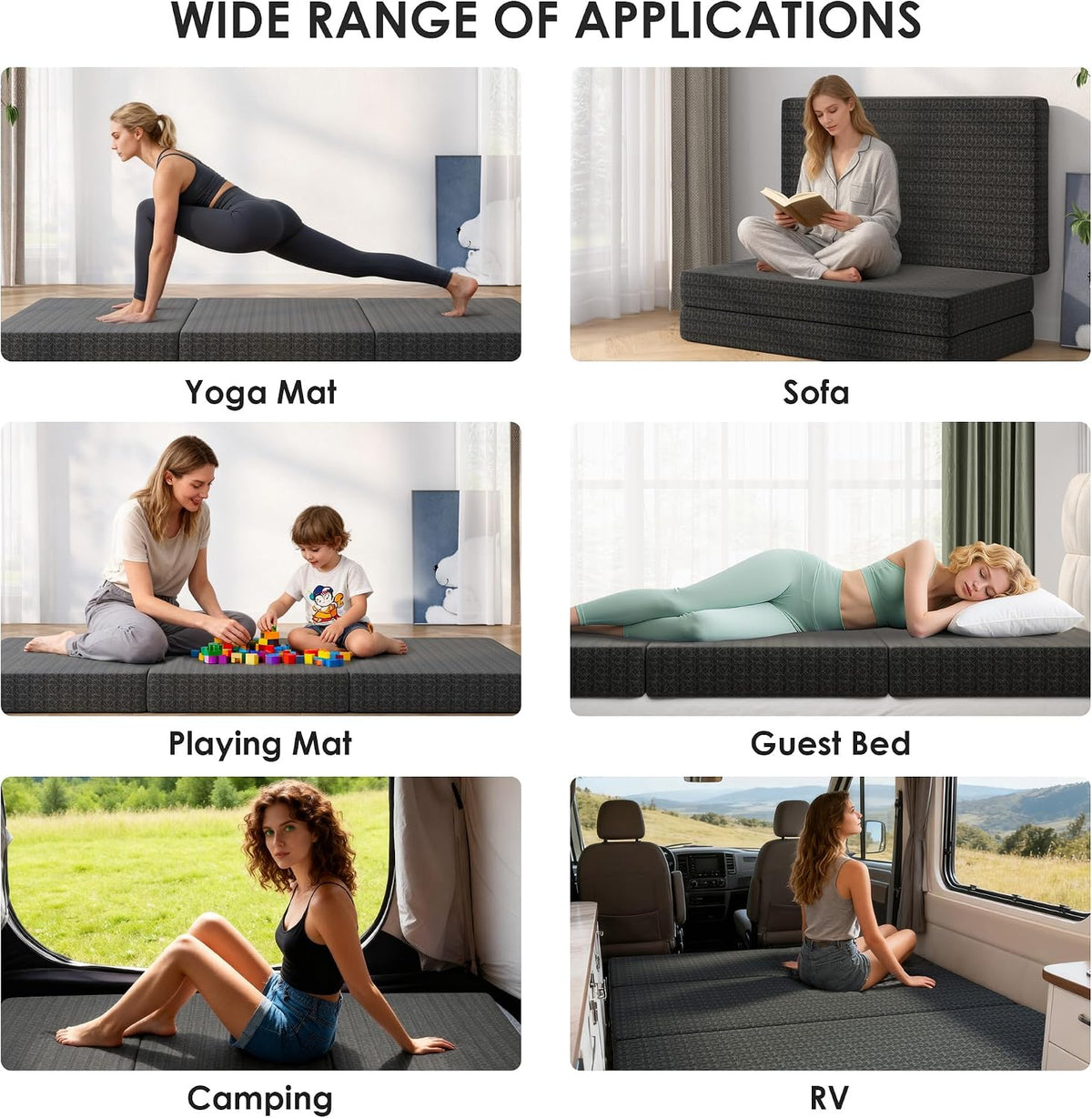 6 inch tri-fold mattress twin size, portable memory, close-up detail
