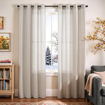 Vangao Linen Striped Grey Curtains Boho Tickingstripe Light Filtering Window - Image 2