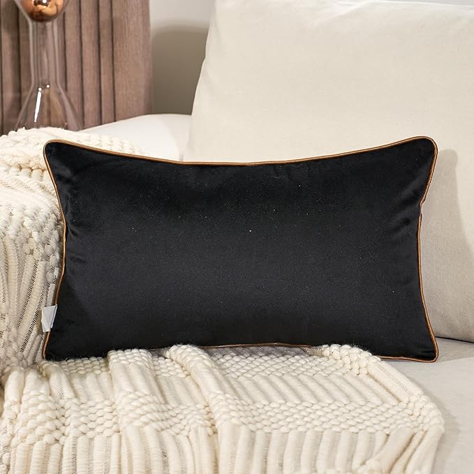 Aeckself Black Embroidery Velvet Throw Pillow Cover 12 x 20 Inch - Image 2