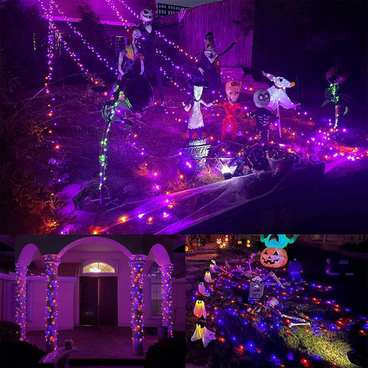 WATERGLIDE 1000 LED Halloween String Lights, 328 FT Green Wire LED Decorative Fairy Lights with Remote & 8 Modes, Waterproof for Outdoor Xmas Holiday Party Garden Wedding Home Decor, Orange & Purple