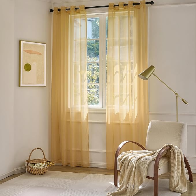 Foil Stripe Gold Sheer Curtains 96 inches Length 2 Panels - Image 6