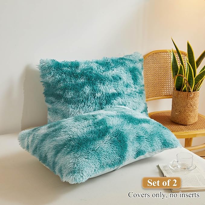 XeGe Tie Dye Faux Fur Fluffy Throw Pillow Cases, Plush Shaggy Soft Furry - Image 2