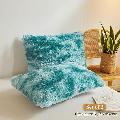 XeGe Tie Dye Faux Fur Fluffy Throw Pillow Cases, Plush Shaggy Soft Furry - Image 2