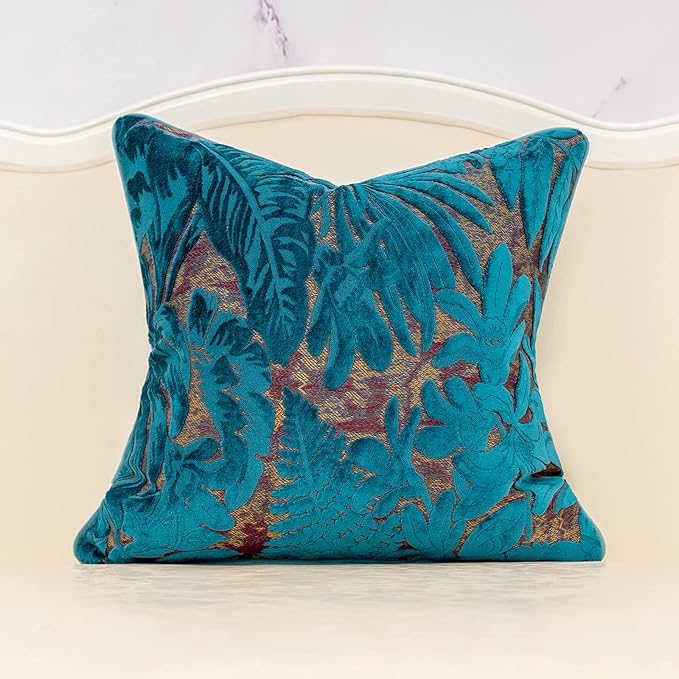 Alerfa 20 x 20 Inch Light Blue Square Maple Leaf Pillow Embroidery Cut Velvet by Alerfa