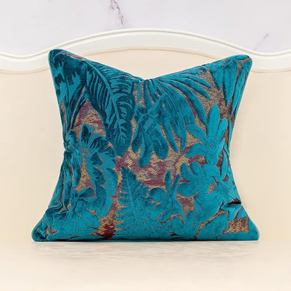 Alerfa 20 x 20 Inch Light Blue Square Maple Leaf Pillow Embroidery Cut Velvet by Alerfa