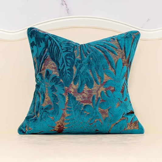 Alerfa 18 x 18 Inch Light Blue Square Maple Leaf Pillow Embroidery Cut Velvet by Alerfa