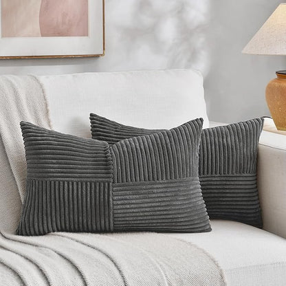 Fancy Homi 2 Packs Dark Gray Lumbar Decorative Throw Pillow Covers 20x28 Inch by Fancy+Homi
