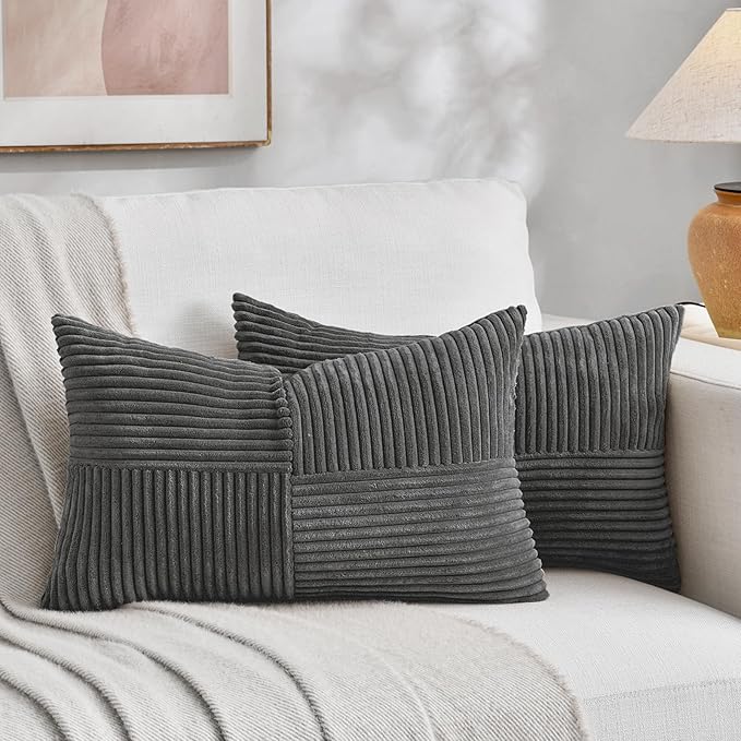 Fancy Homi 2 Packs Dark Gray Long Lumbar Decorative Throw Pillow Covers 16x24 by Fancy+Homi