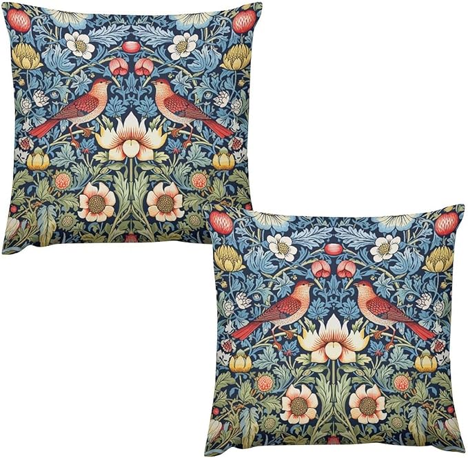 William Morris Floral Original Throw Pillow Covers Boho Chic Retro Floral Bird by XBDDZSW