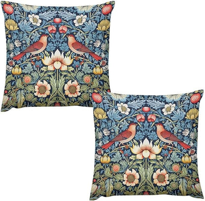 William Morris Floral Original Throw Pillow Covers Boho Chic Retro Floral Bird by XBDDZSW