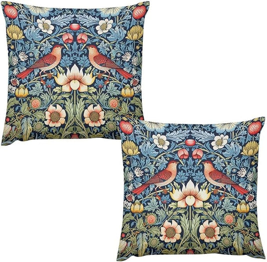 William Morris Floral Original Throw Pillow Covers Boho Chic Retro Floral Bird by XBDDZSW