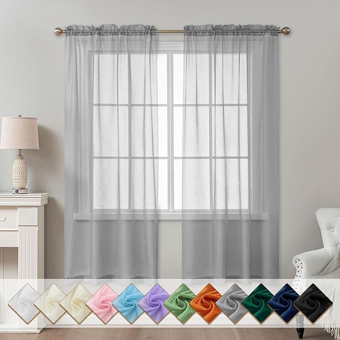 Grey Sheer Curtains 72 Inches Long, Privacy Semi Sheer Curtains by ABLUEN