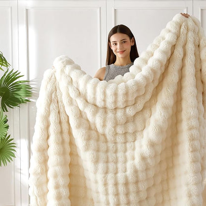 COOVA Faux Fur Throw Blanket for Couch, Cozy Soft and Fuzzy Plush Rabbit Fur - Image 3