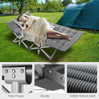 ABORON Camping Cot for Adult 28" Extra Wide, Heavy-Duty 1200D Oxford Cot for - Image 4
