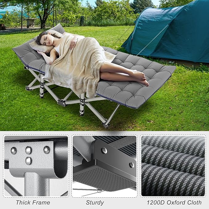 ABORON Camping Cot for Adult 28" Extra Wide, 2PK Heavy-Duty 1200D Oxford Cot - Image 4