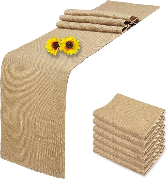 6 Pack 12 x 90 Inch Natural Burlap Table Runners, Rustic Jute Table Runner and by Wlirantim