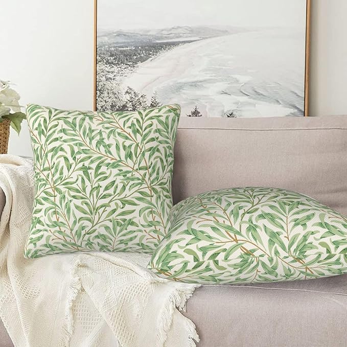 Rustic Vintage Floral Green Leaf Throw Pillow Covers 18x18 Inch Set of 2 - Image 3