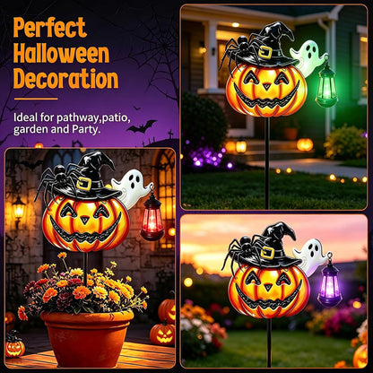 Halloween Decorations Outdoor Metal Solar Pumpkin Lights with Solar Lantern