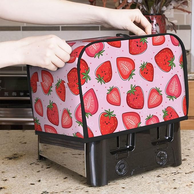 Pink Strawberry Kawaii Fruit 2 Slice Toaster Cover, Waterproof Toaster Dust - Image 2