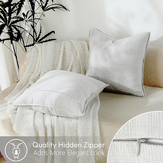 Stellhome Soft Chenille Decorative Pillow Covers 20x20 Inch Natural Light Grey - Image 4