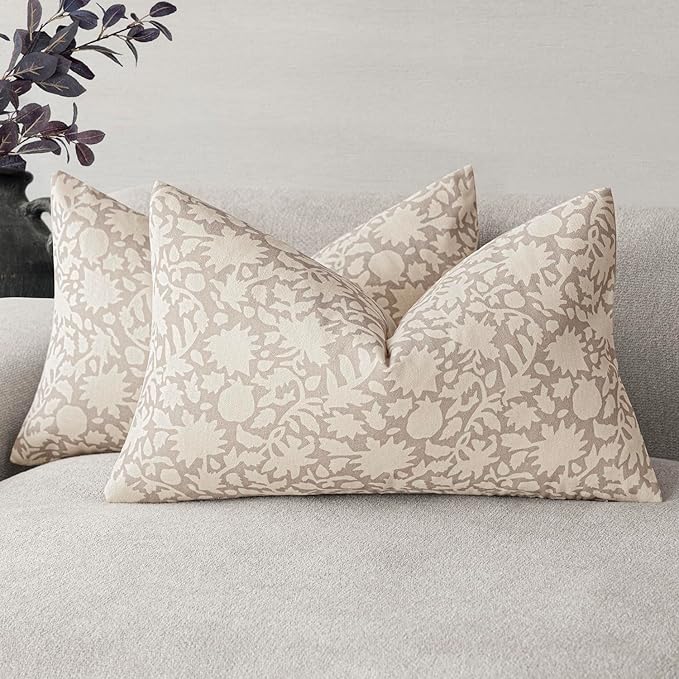 Foindtower Set of 2 Decorative Neutral Floral Throw Pillow Covers Accent by Foindtower