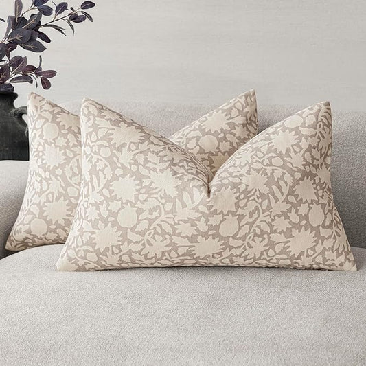 Foindtower Set of 2 Decorative Neutral Floral Throw Pillow Covers Accent by Foindtower