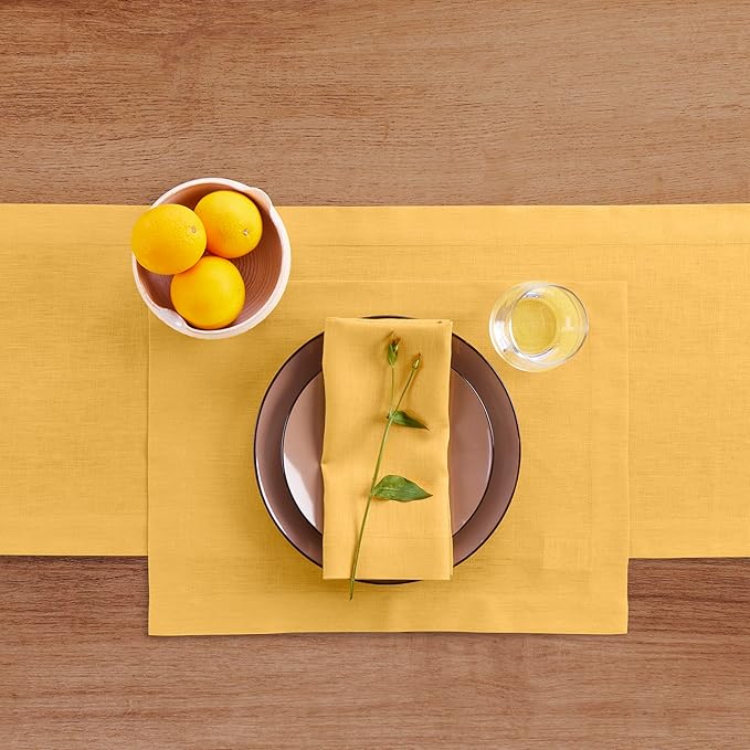 Solino Home Linen Mustard Yellow Table Runner 144 Inches Long - Image 3