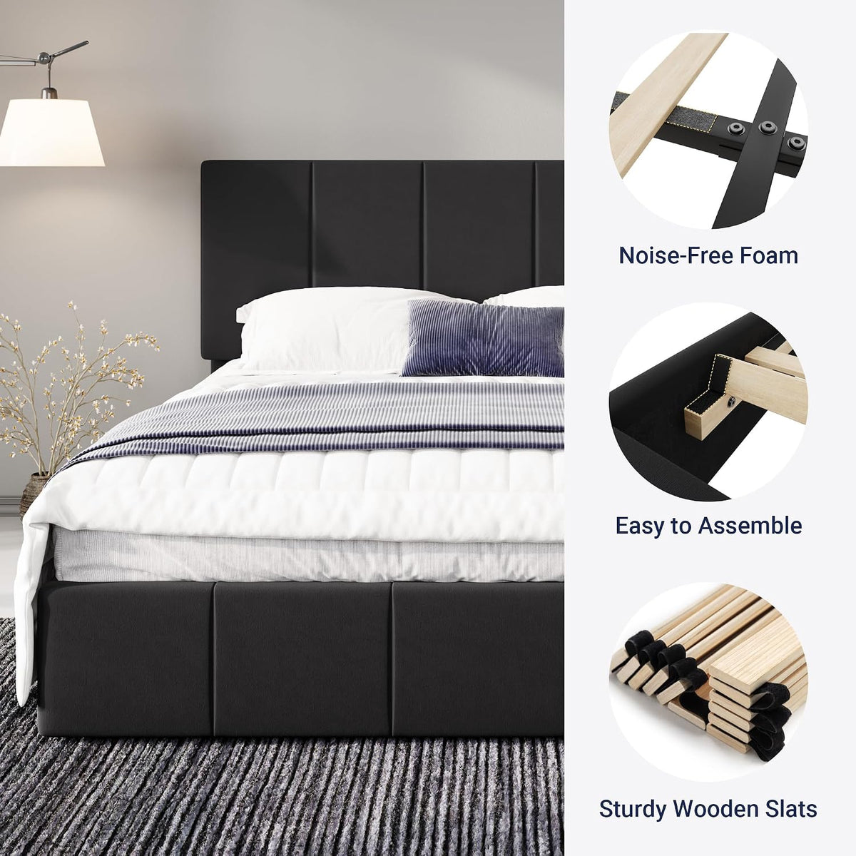 allewie queen size dutch velvet upholstered platform bed, package contents
