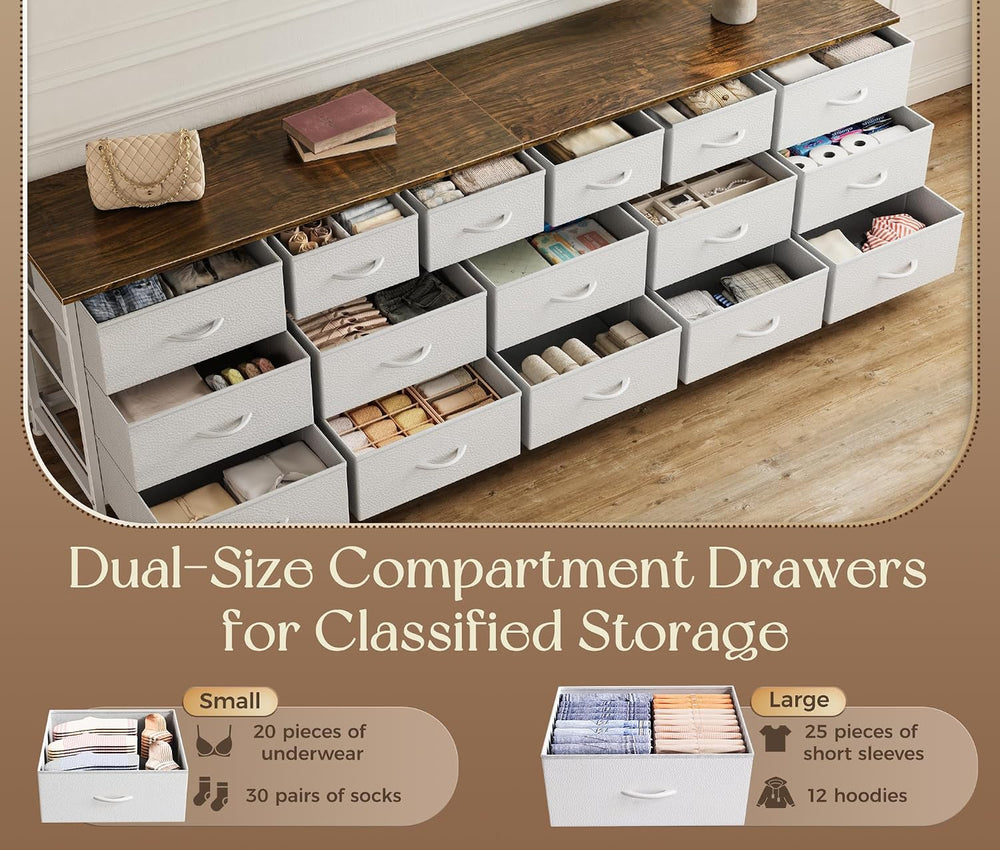 Huuger 77.6" Long Dresser for Bedroom, 16 Drawer Fabric Dresser for Clos...