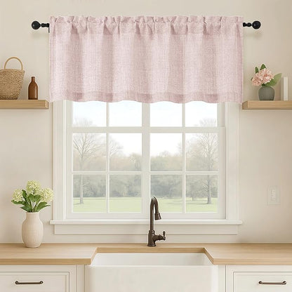 OVZME Blush Pink Valance for Windows, Light Filtering Faux Linen Textured Small by OVZME
